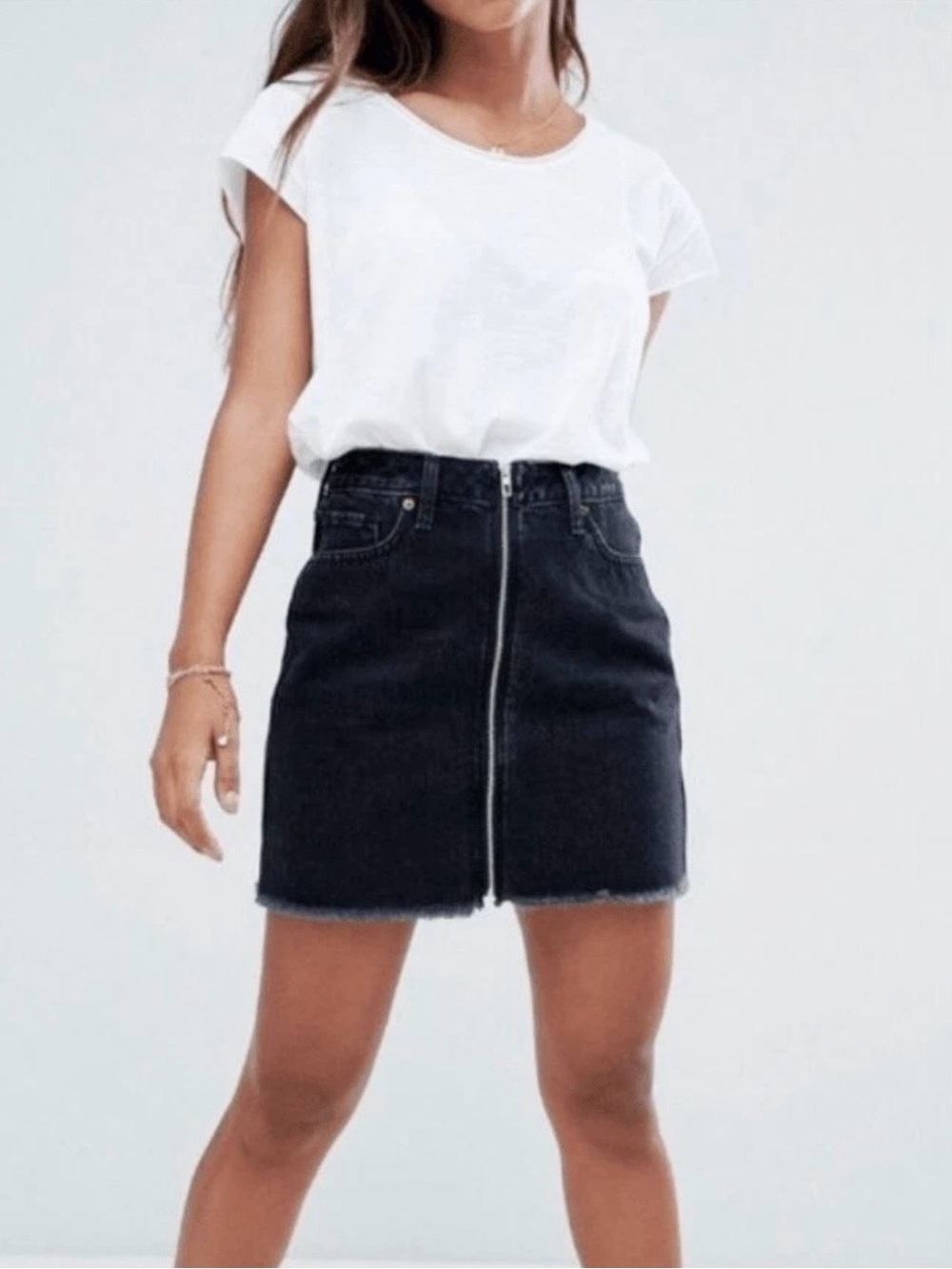 Abercrombie & Fitch Zoe  vintage A-line black denim full front zip mini skirt 4